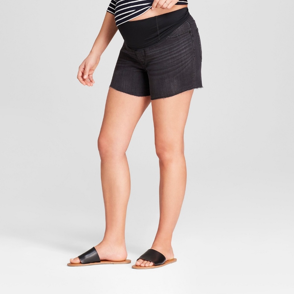 Maternity Crossover Panel Midi Jean Shorts #61-33 - Picture 4 of 5